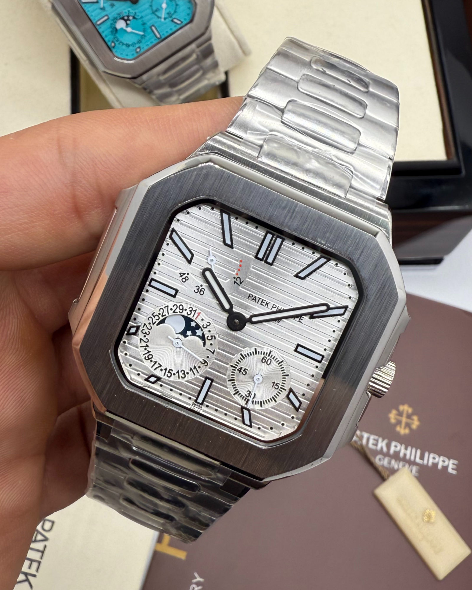 Patek Philippe Patek Philippe Cubitus Aço, Fases da Lua 42mm, Mostrador Prata