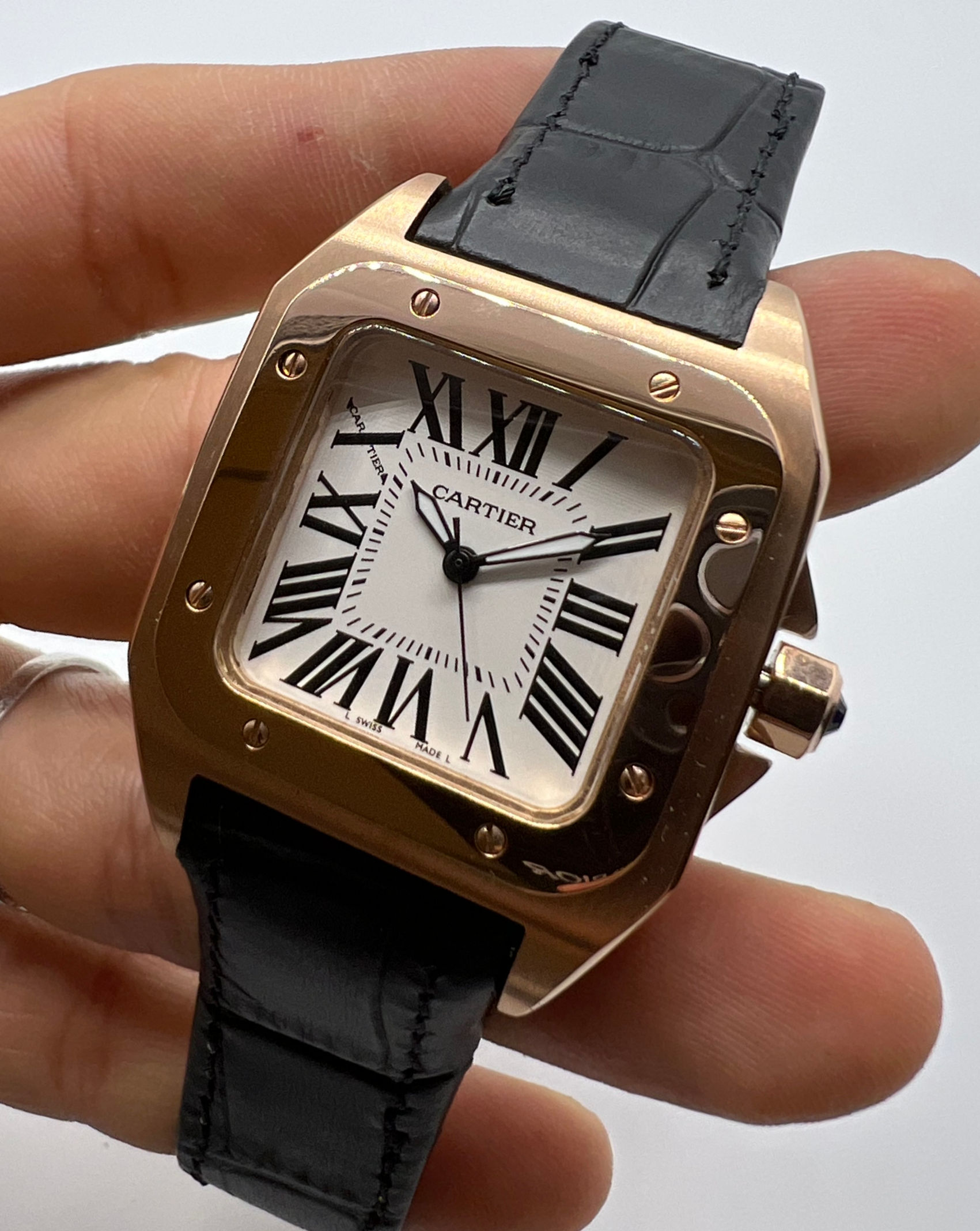 Cartier Santos 41mm/36mm - Aço/Rose - Mostrador Branco - Puls. Couro