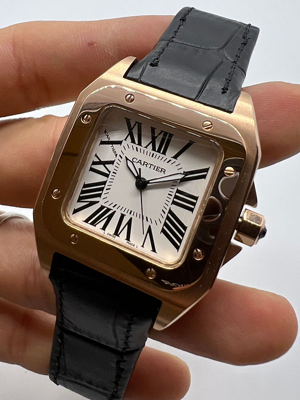 Cartier Santos 41mm/36mm - Aço/Rose - Mostrador Branco - Puls. Couro
