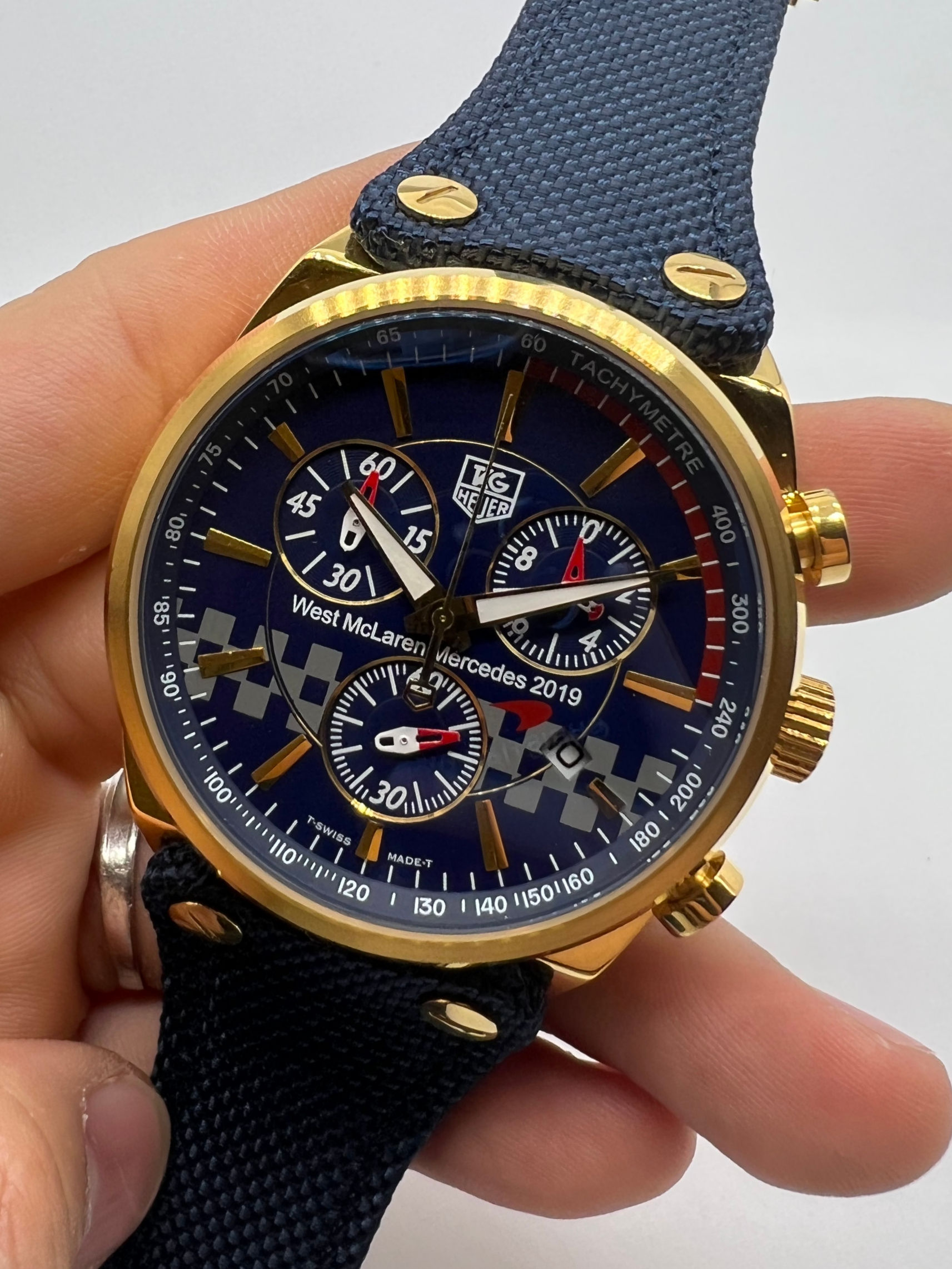 TAG Heuer Carrera McLaren Mercedez Aço/Dourado 43mm Pulseira Nylon