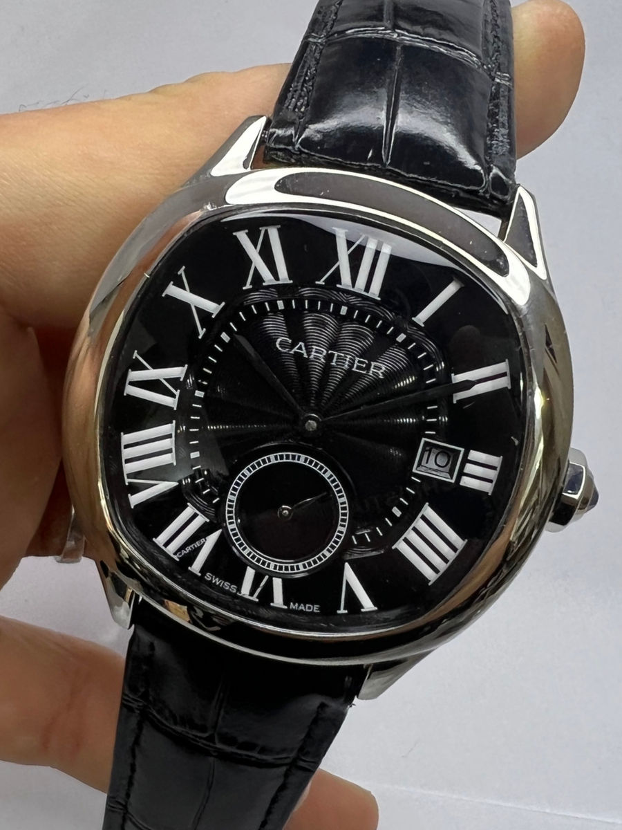 Cartier Drive 41mm Aço - Mostrador Preto - Pulseira Couro