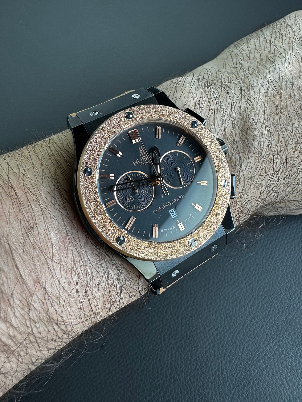 Miniatura: Hublot Classic Chrono Rosè 45mm Mostrador Preto Puls. Borracha/Couro