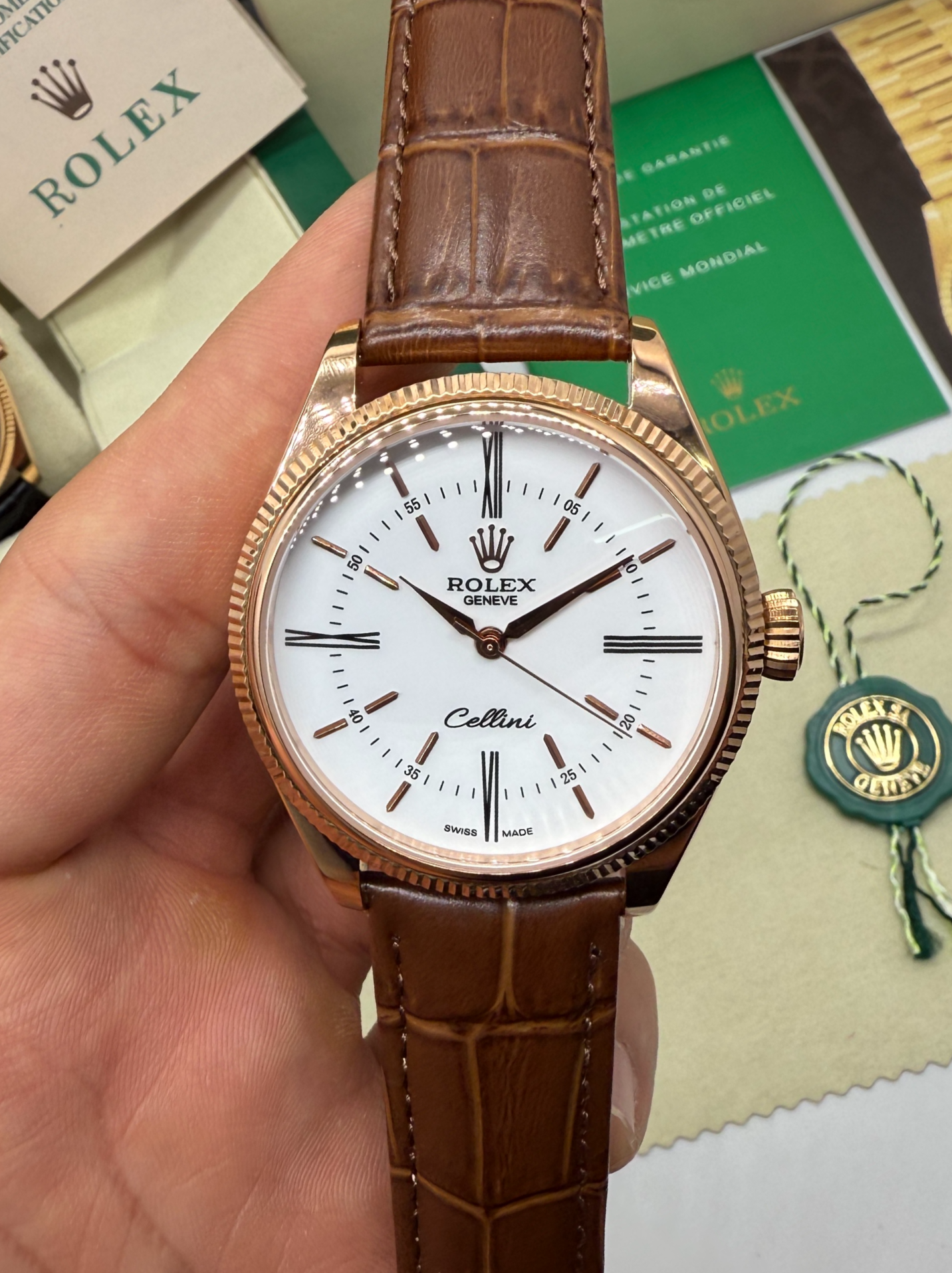 Rolex Cellini Aço 39mm, Pulseira Couro