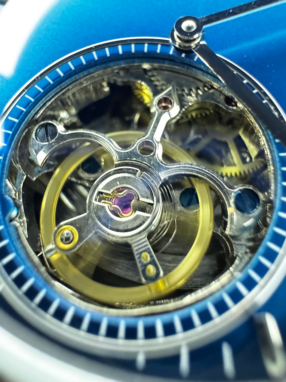 Miniatura: Patek Phillippe Turbilhão 42mm Aço Mostrador Azul, Pulseira Couro