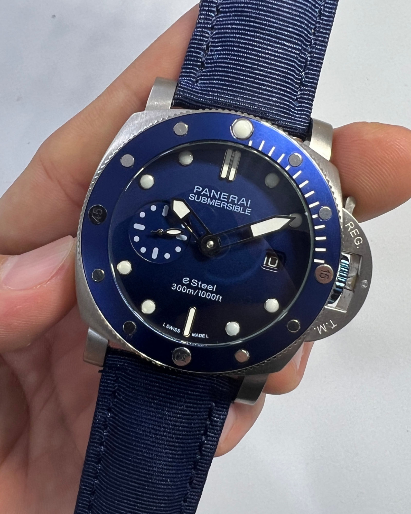 Panerai Panerai Luminor Submersible 44mm Aço Mostrador Azul, Puls. Nylon