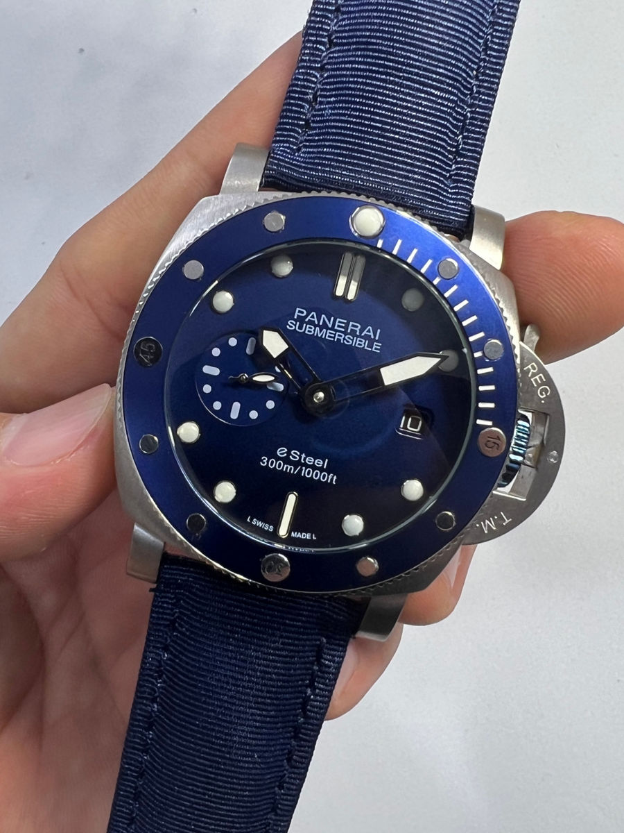 Panerai Luminor Submersible 44mm Aço Mostrador Azul, Puls. Nylon