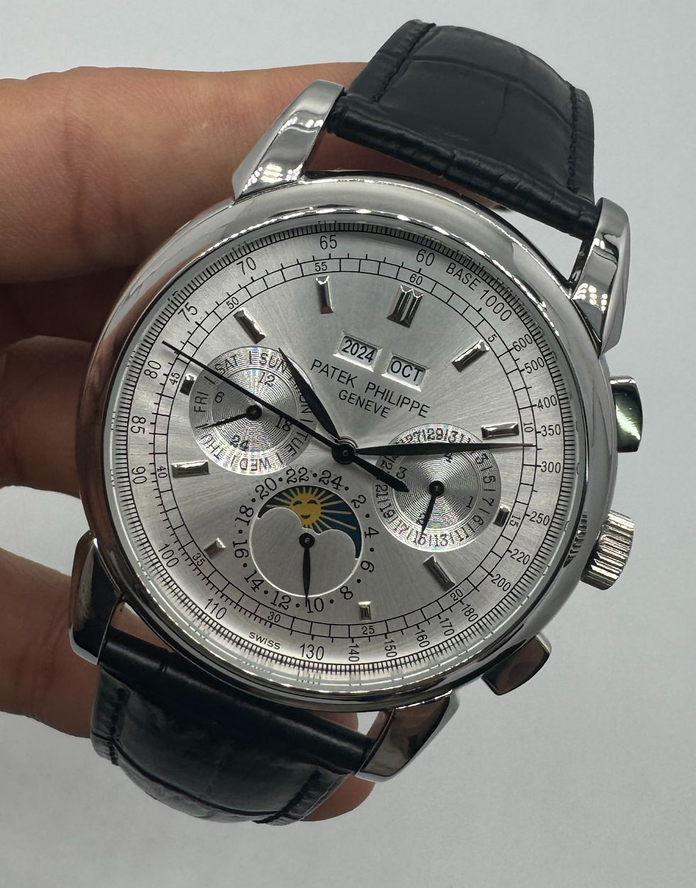 Patek Phillippe Fases da Lua 42mm Aço, Pulseira Couro