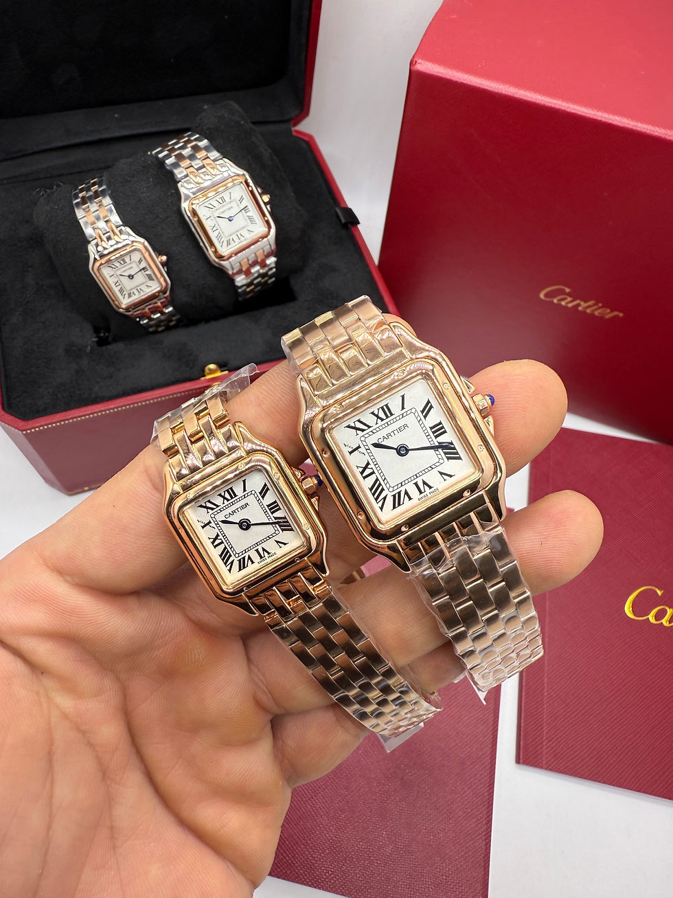 Miniatura: Cartier Panthère - Aço/Rose - 23mm/29mm - Mostrador Branco