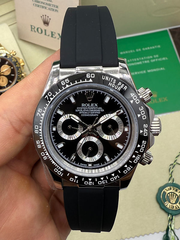 Rolex Daytona 40mm Aço Mostrador Preto Luneta Preta, Pulseira OysterFlex
