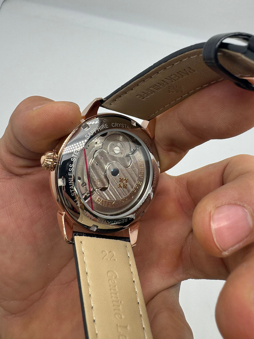 Miniatura: Patek Phillippe Turbilhão Perpetuo 42mm Aço/Rosê, Pulseira Couro