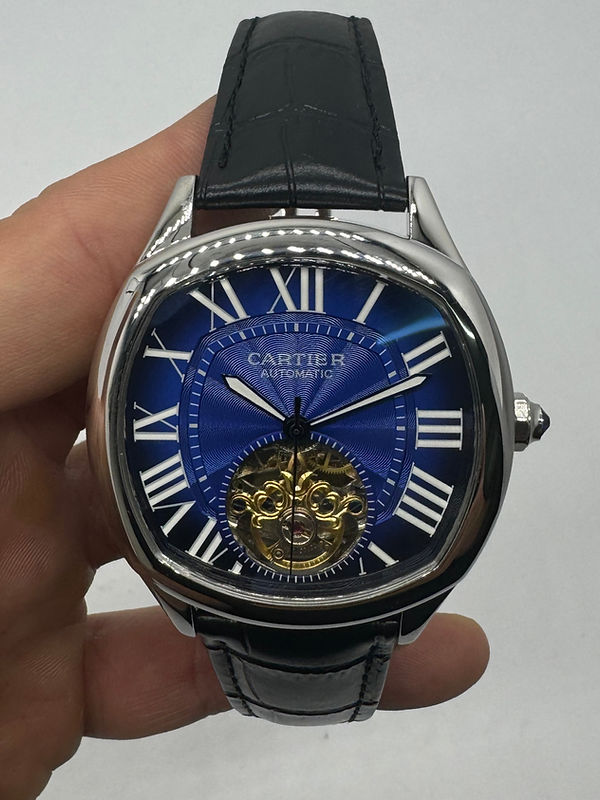 Cartier Drive 41mm Turbilhão Aço - Mostrador Azul - Pulseira Couro