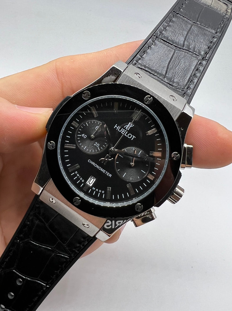 Hublot Classic Chrono 45mm Aço Mostrador Preto Bisel Aço