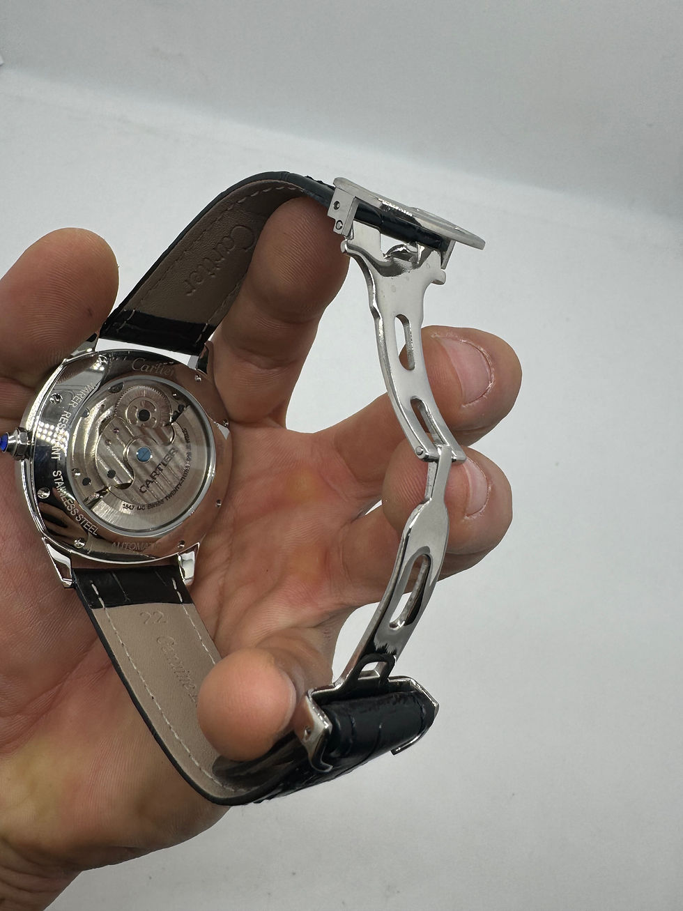 Miniatura: Cartier Drive 41mm Turbilhão Aço - Mostrador Preto - Pulseira Couro