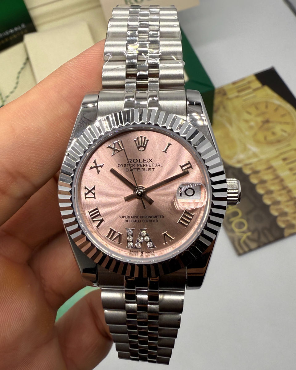 Rolex Rolex Date-Just 31mm/36mm Aço, Mostrador Rose, Luneta Canelada