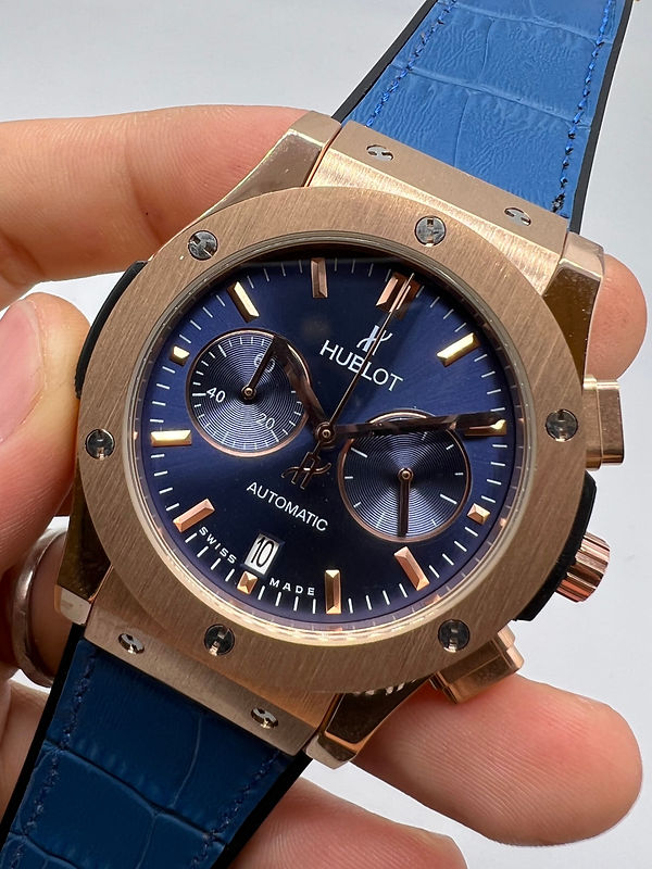 Hublot Classic Chrono 45mm Rosé Mostrador Azul Pulseira Couro Azul
