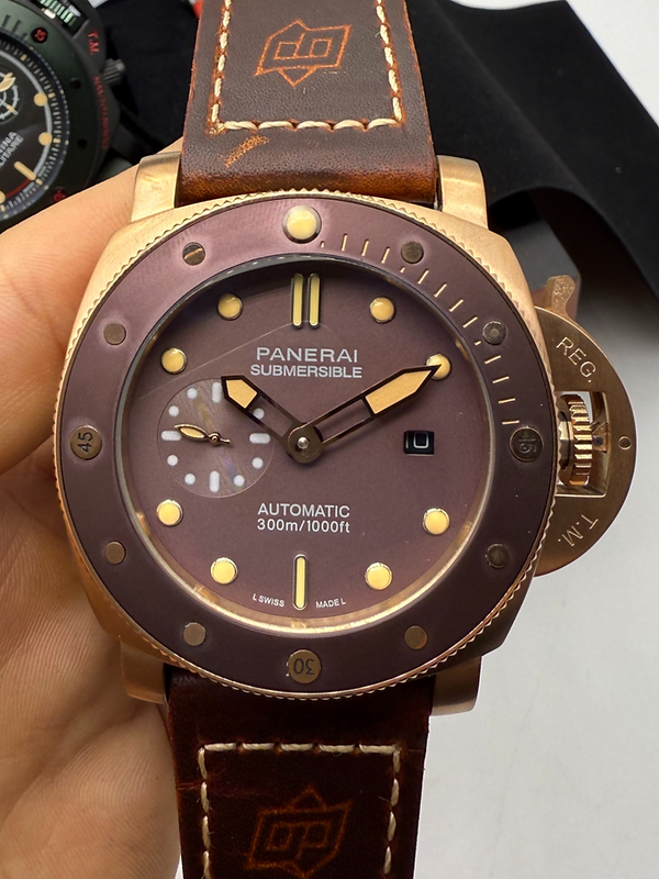 Panerai Submersible 47mm Aço/Rose Mostrador Marrom Luneta Marrom