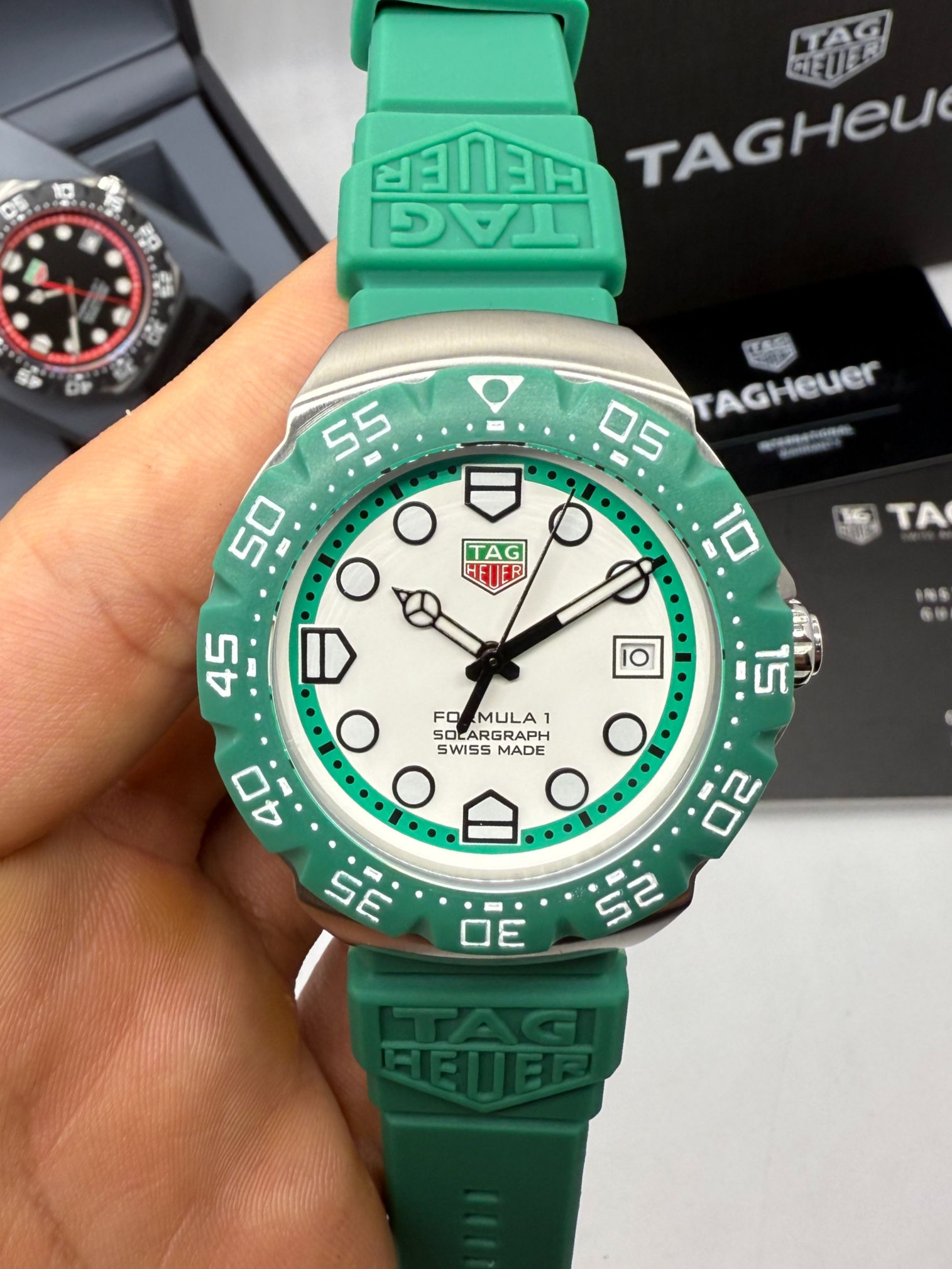 TAG Heuer F1 Solargraph 38mm Verde - Pulseira Borracha -