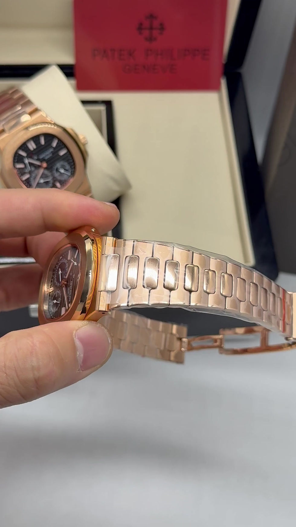 Miniatura: Patek Philippe Nautilus Fases da Lua 40mm, Aço/Rose, Mostrador Marrom