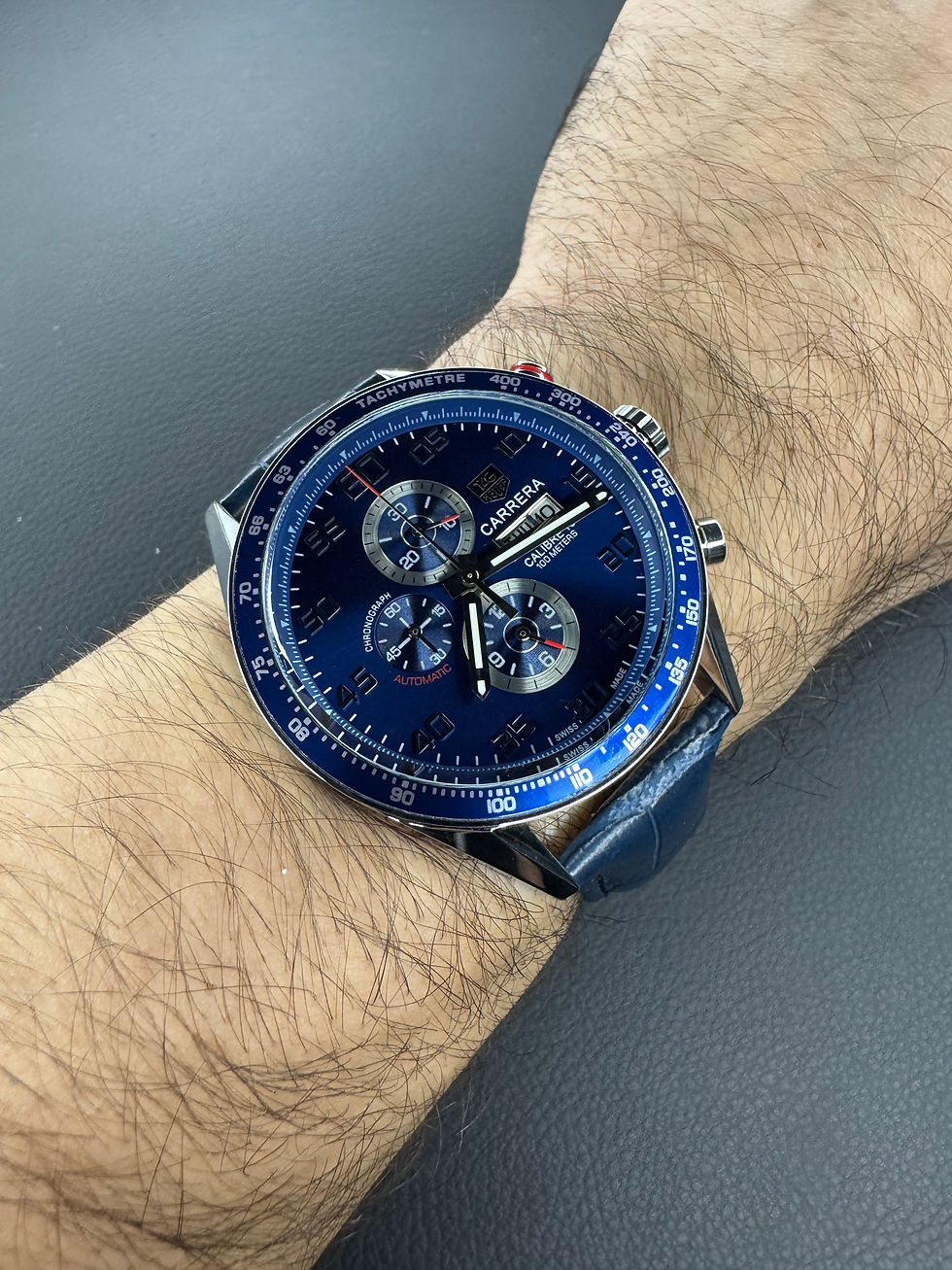 Miniatura: TAG Heuer Carrera Calibre 16, Chronograph Eletrônico, 44 mm, Puls. Couro