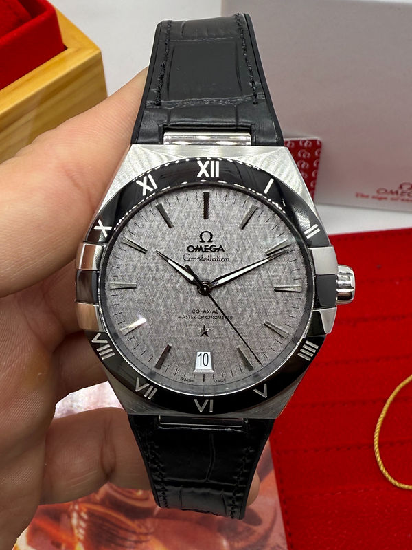 Omega Constellation 41 mm, Aço em Bracelete de Couro - CLONE