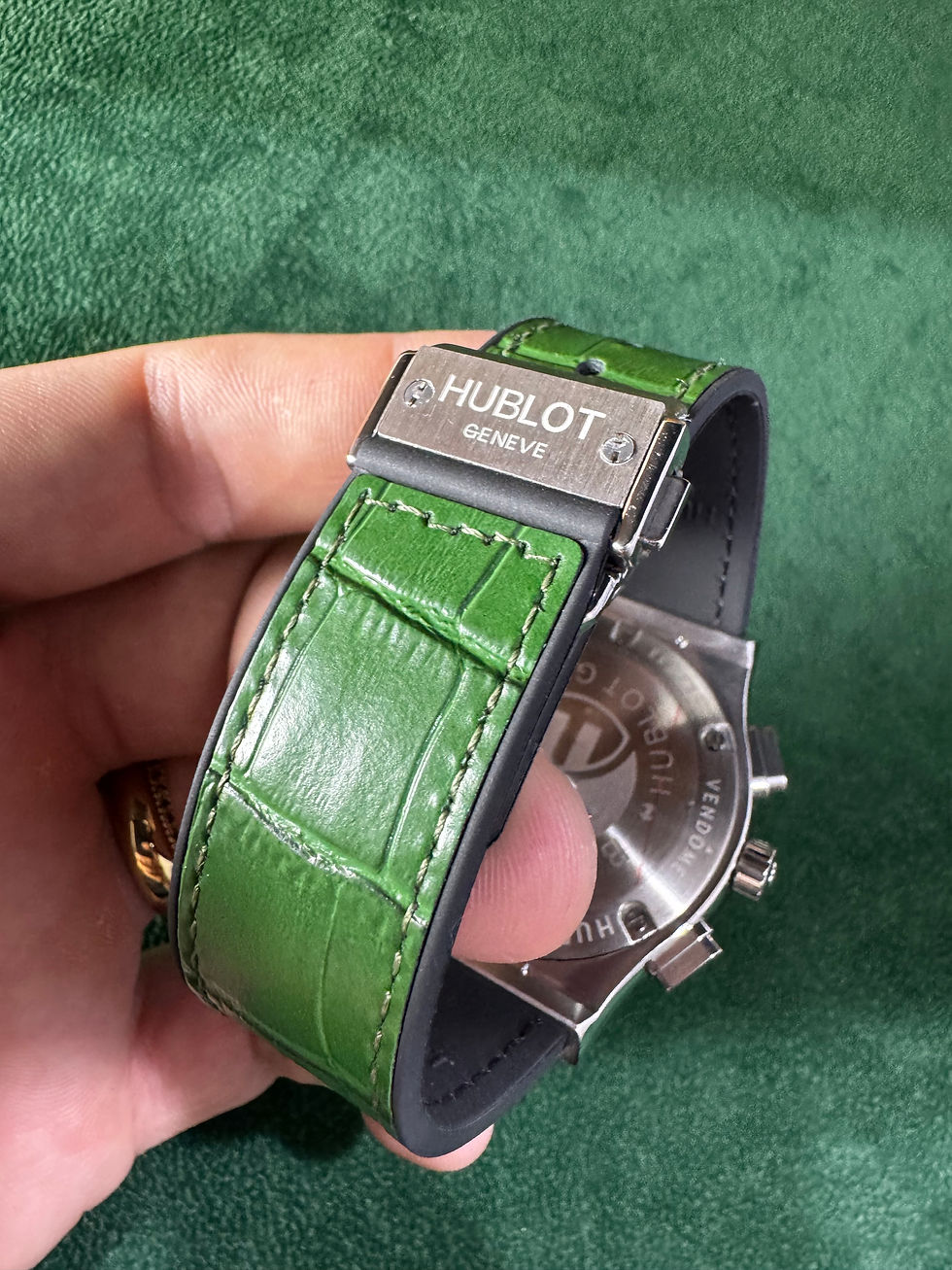 Miniatura: Hublot Classic Chrono 45mm Aço Mostrador Verde Pulseira Couro com Borracha