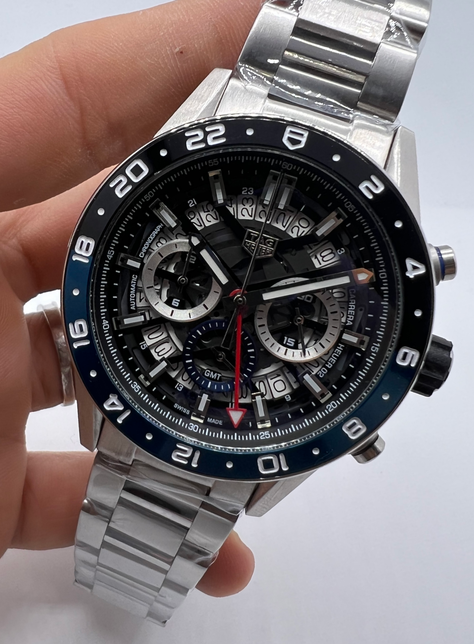 Tag Heuer Carrera GMT Aço 43mm, Mostrador Preto