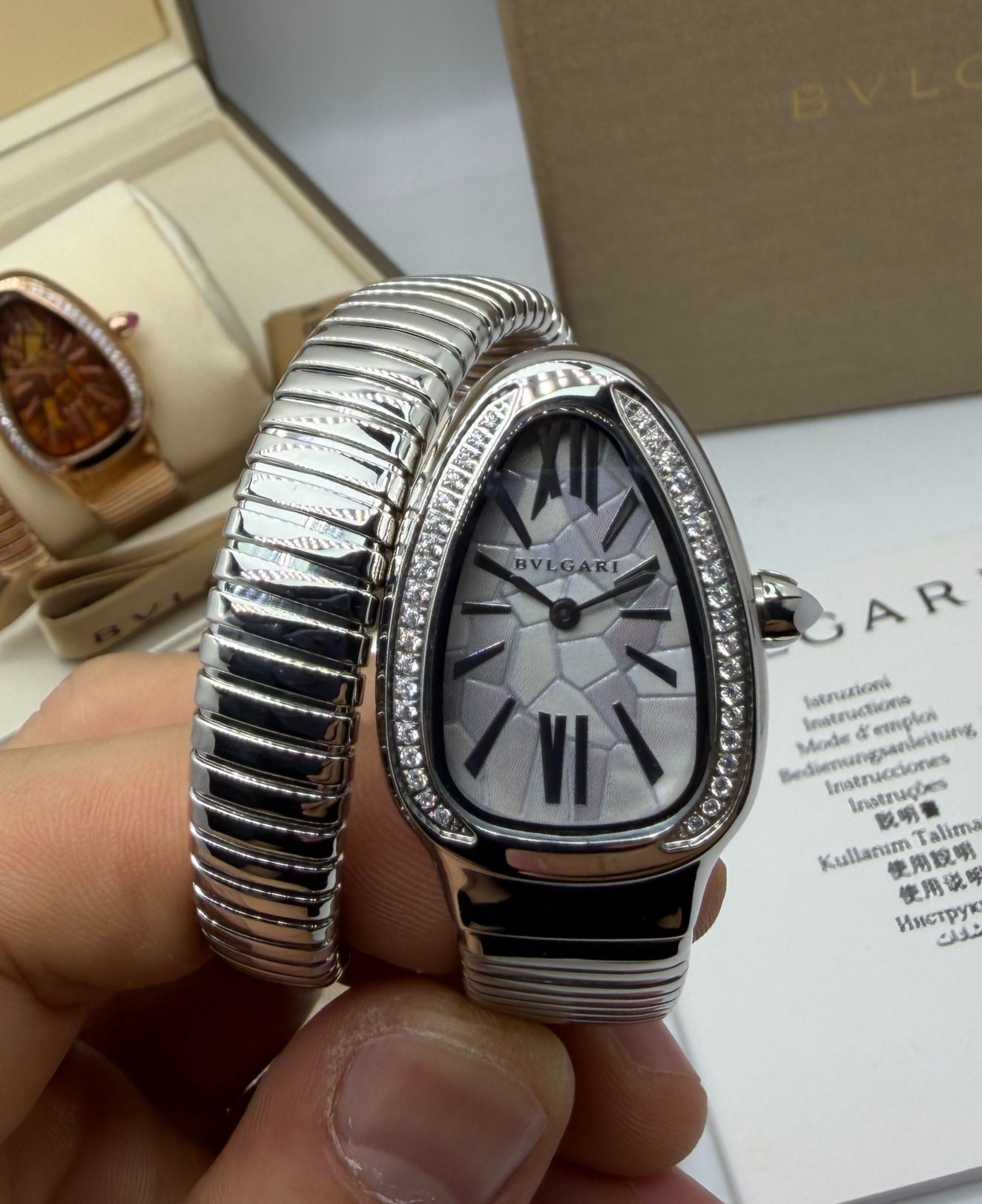 Bvlgari Serpenti Tubogas 01 Volta 35mm Aço Mostrador Cinza - Cravejado