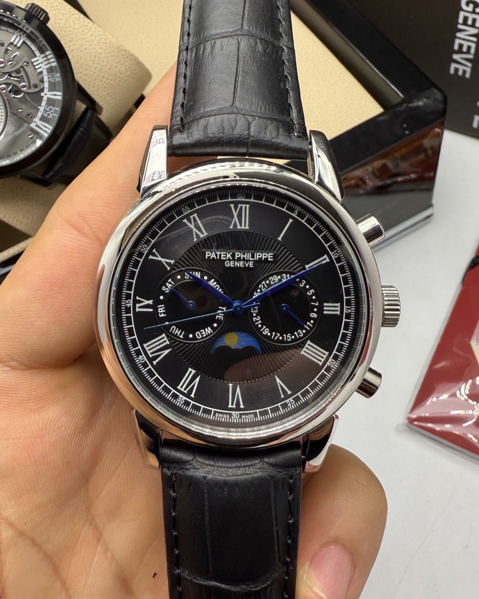 Patek Philippe Patek Philippe Perpetual Calendar, Aço, 40mm, Mostrador Preto, Pulseira Preta