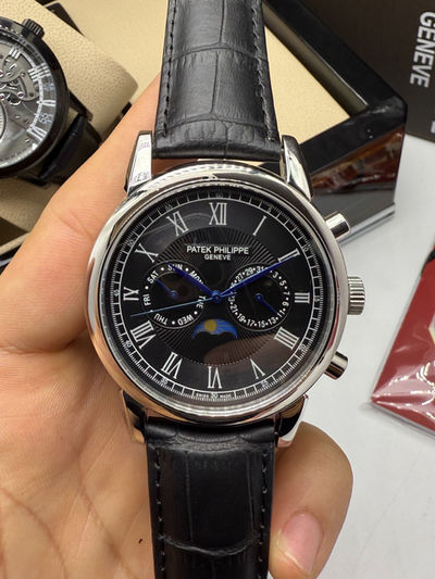 Patek Philippe Perpetual Calendar, Aço, 40mm, Mostrador Preto, Pulseira Preta