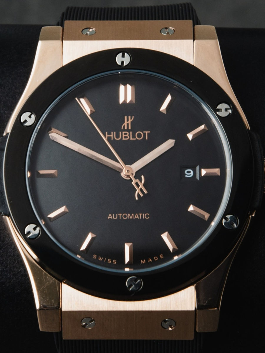 Hublot Classic Fusion 45mm Rosé Mostrador Preto Bisel Preto