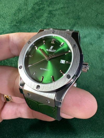 Hublot Classic Fusion 45mm Aço Mostrador Verde Puls. Couro com Borracha