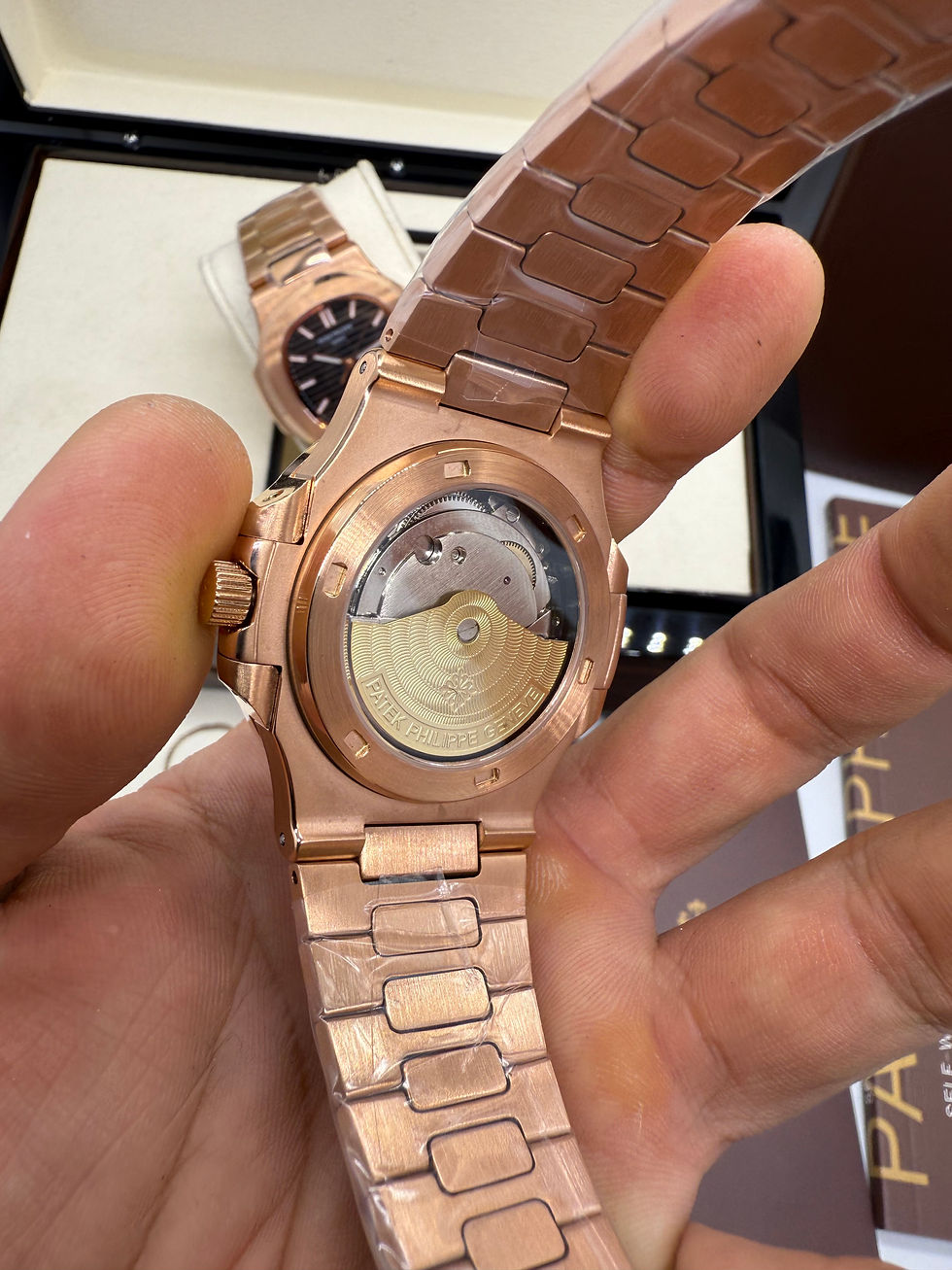 Miniatura: Patek Philippe Nautilus 39mm, Aço/Rose, Mostrador Marrom