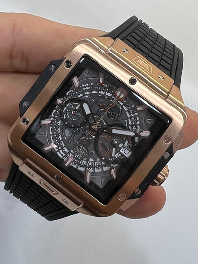 Hublot Square Bang Aço/Rose 44mm, Mostrador Cinza Esqueleto