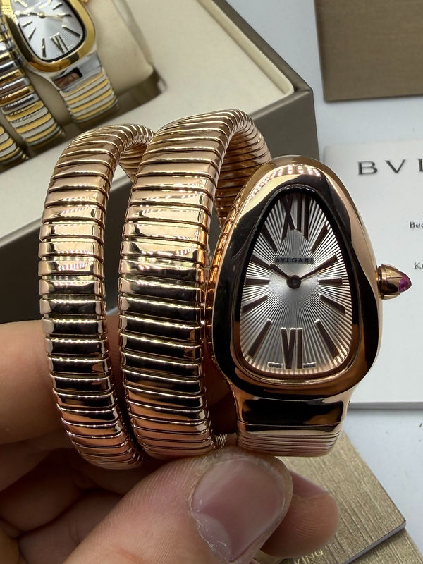 Bvlgari Serpenti Tubogas 02 Voltas 35mm Aço/Rose Mostrador Prata