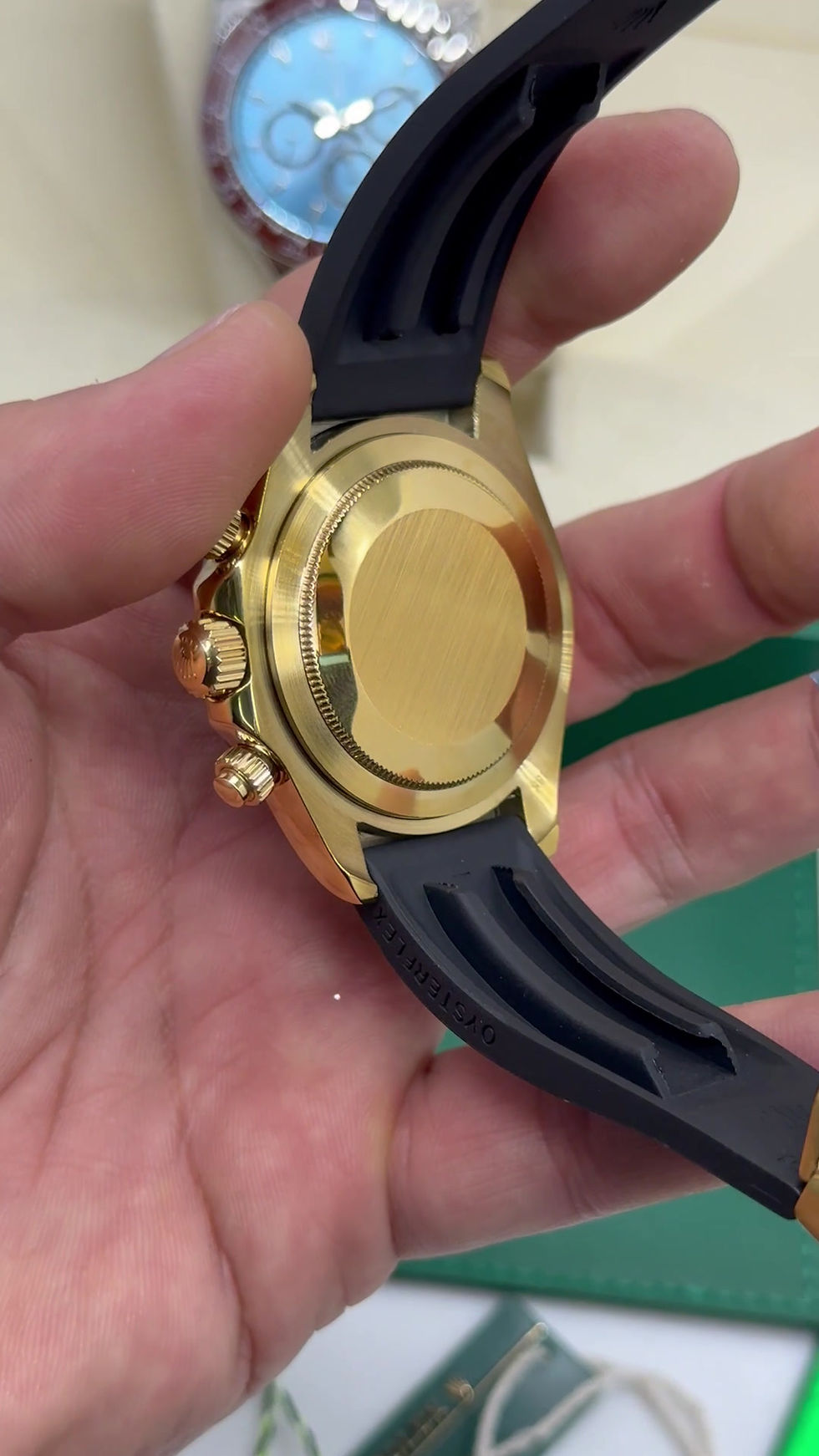 Miniatura: Rolex Daytona 40mm Dourado Mostrador Ice Blue Luneta Preta