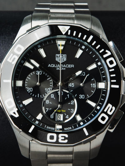 Tag Heuer Aquarecer Aço 43mm, Mostrador Preto, Bezel Preto