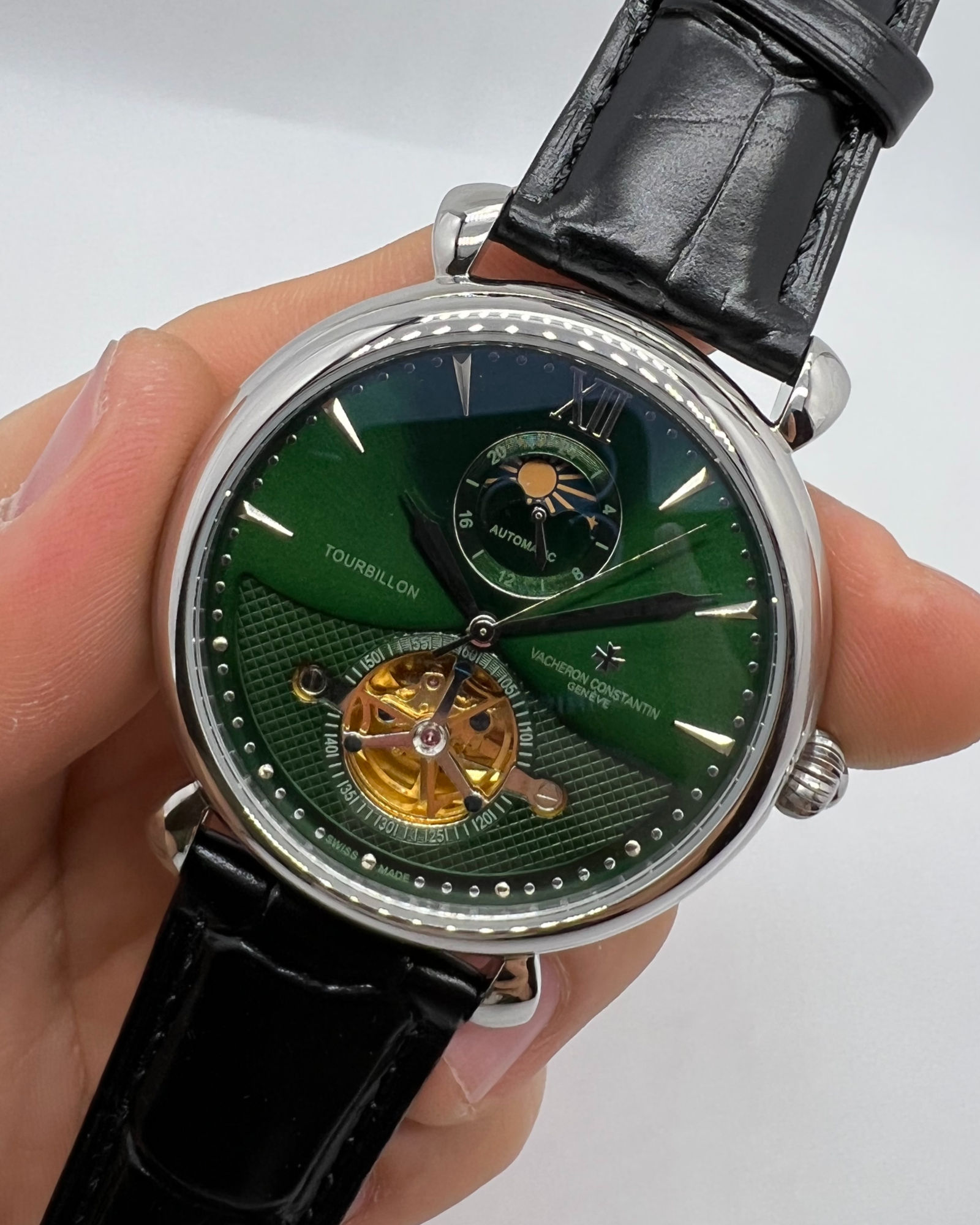 Vacheron Constantin Vacheron Constantin Fases da Lua Turbilhão Aço 42mm, Mostrador Verde