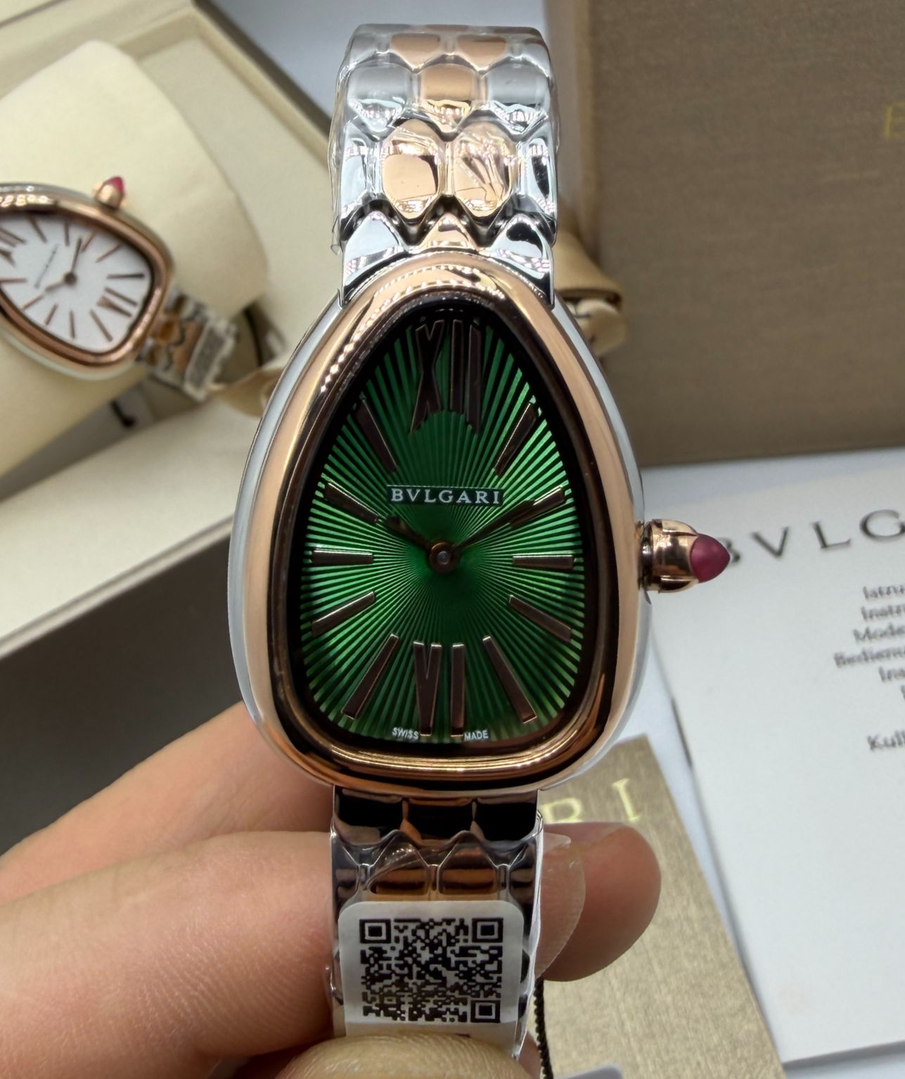 Bvlgari SERPENTI SEDUTTORI 33mm Aço/Rosè - Mostrador Verde