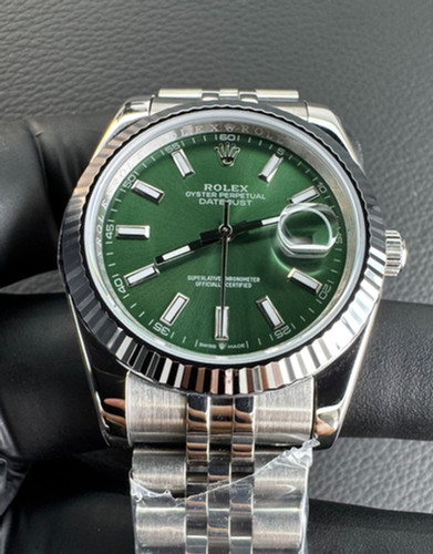 Rolex Datejust 41/36mm Aço Mostrador Verde, Luneta Canelada | No Luxo