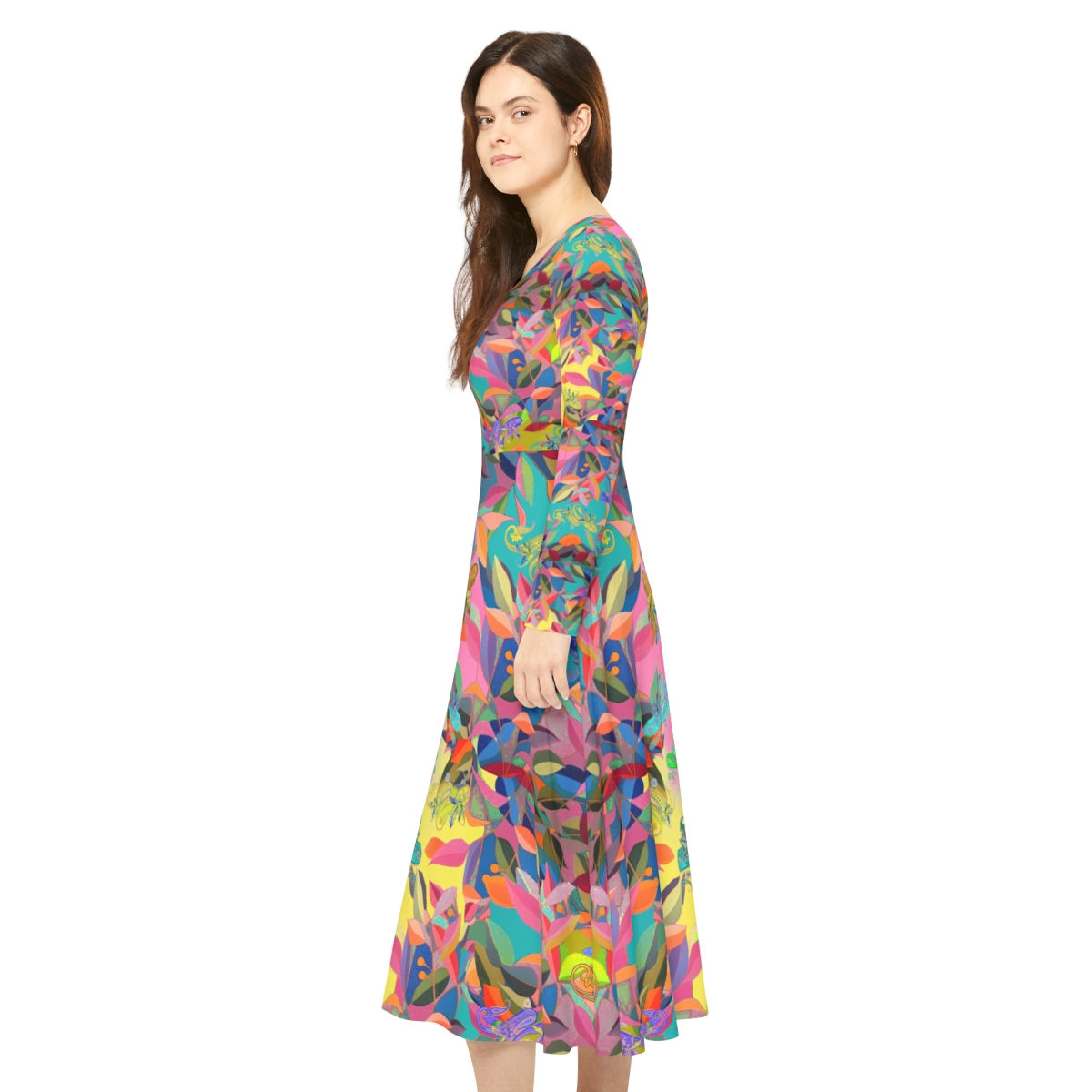 Cotton Candy Print Women's Long Sleeve Dance Dress