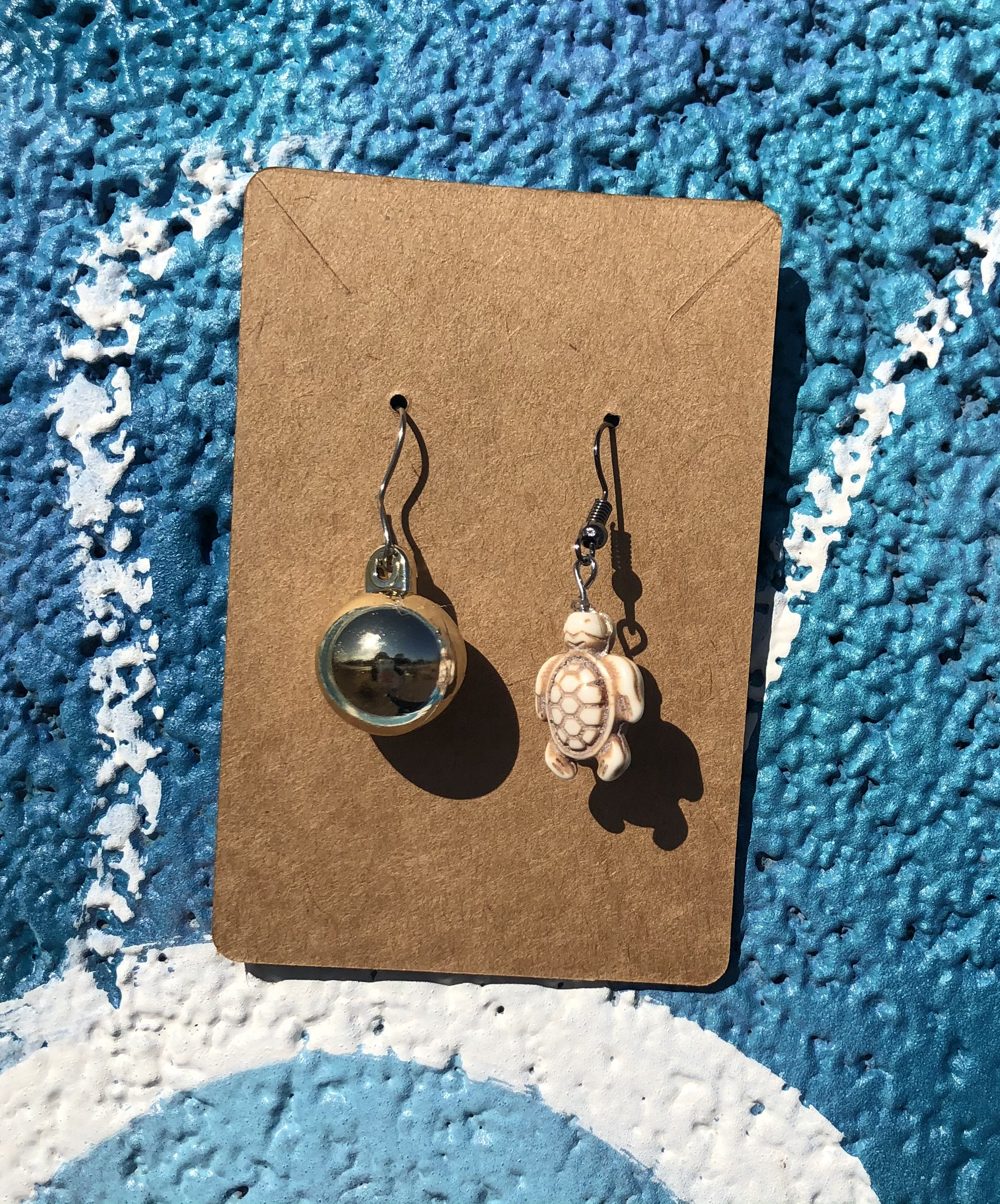 gold bobble and turtle earrings