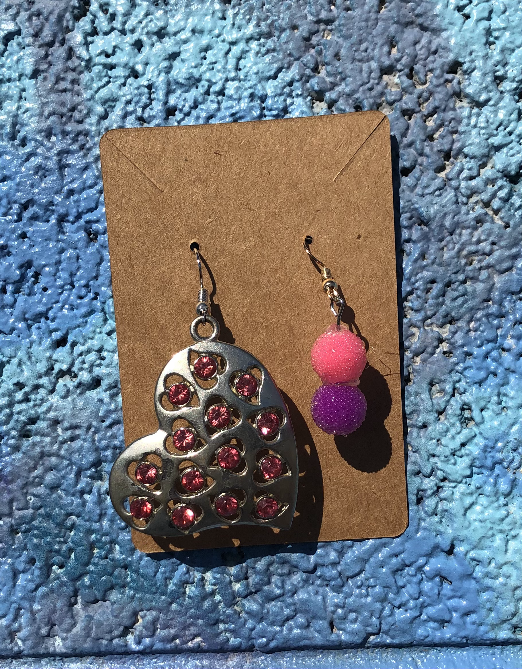 pink heart and bead earrings