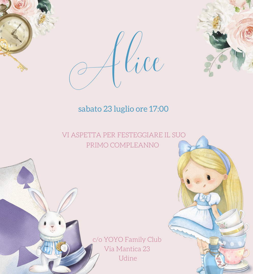 Invito digitale personalizzato Alice nel paese delle meraviglie