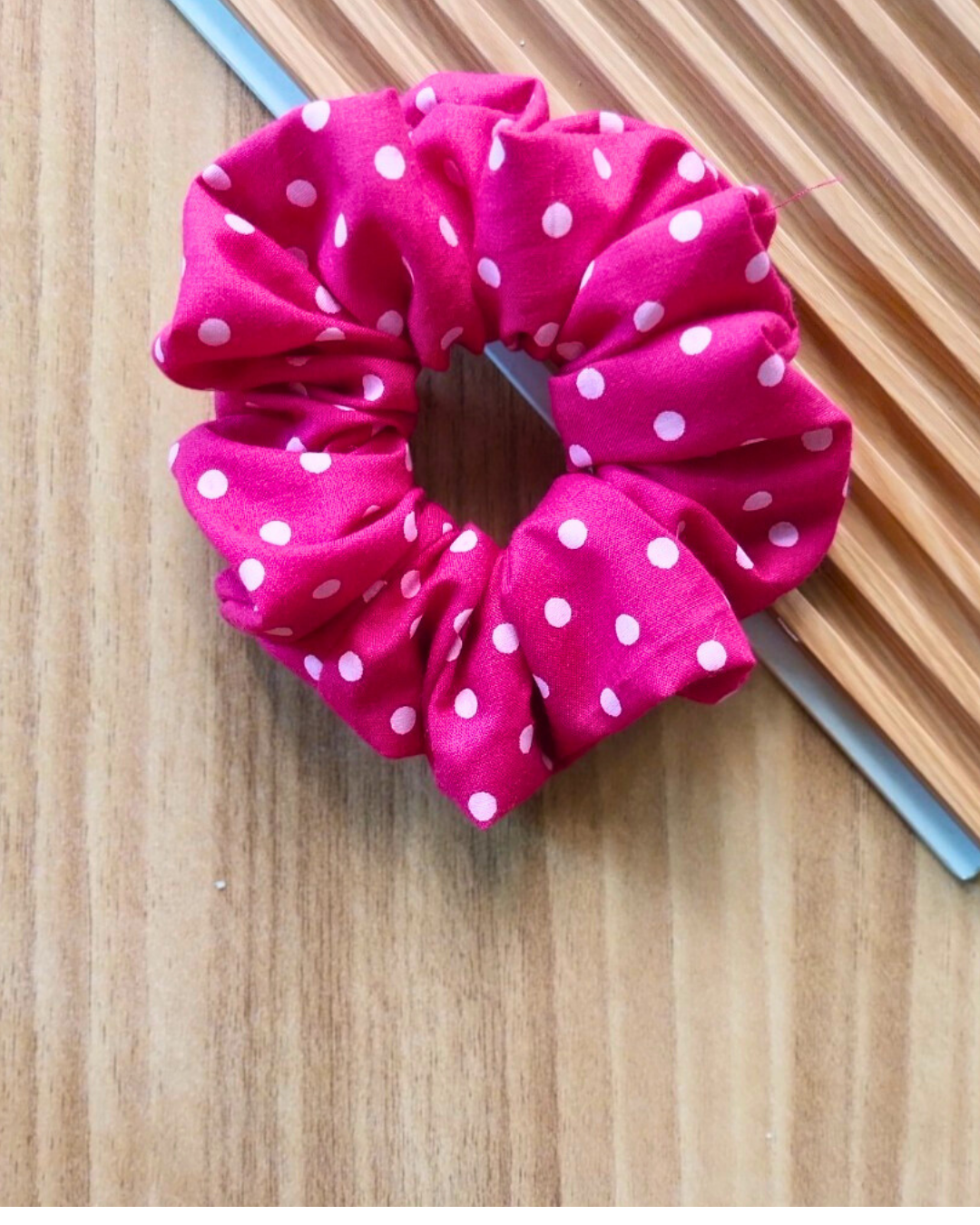 Dark Pink Polka Dot Scrunchie