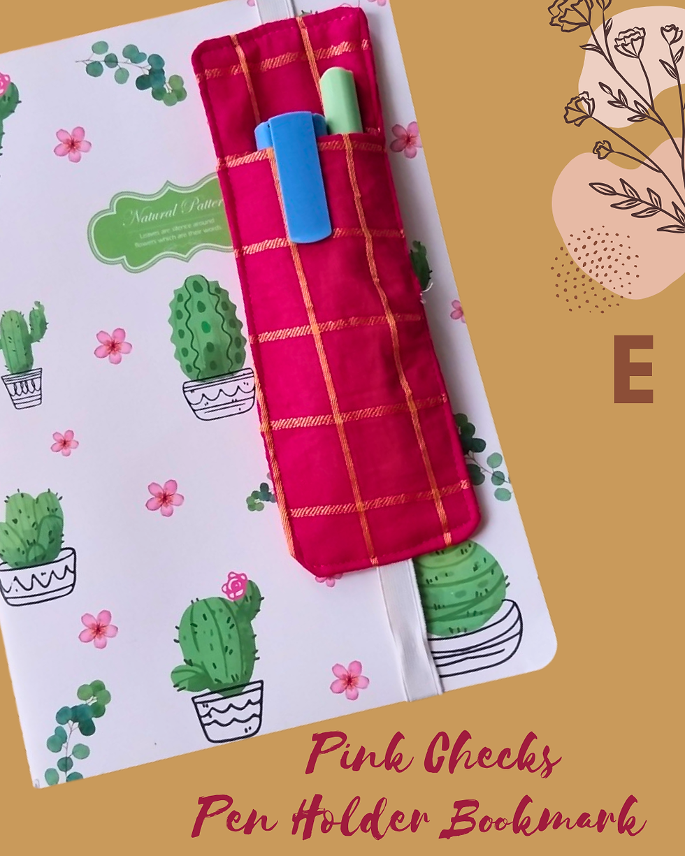 Pink Checks Pen Holder Bookmark