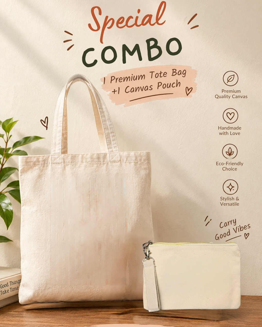 Plain Tote & Pouch Combo