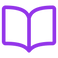 Purple open book icon representing knowledge, learning, reading, education, or informational content