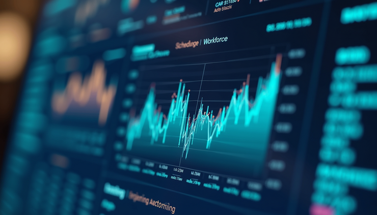 Eye-level view of a digital dashboard showing workforce scheduling data