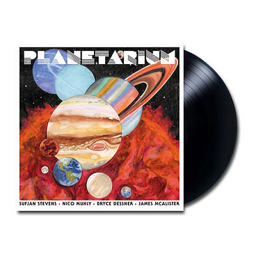 For the physical double LP and deluxe CD booklet set eleven artists were commissioned to create special portraits of the planets, Pluto, the sun and the moon. These impressive pictures are presented on individual 12" cards slipped into the album’s gatefold sleeve or on a page in the CD booklet: Jessica Dessner (cover image), Cecily Brown (Earth), Marcel Dzama (Moon), Stephen Halker (Mars), Jim Hodges (Neptune), David Huffman (Uranus), Karl Jensen (Sun), Ragnar Kjartansson (Pluto), Mehreen Murtaza (Mercury), Matthew Ritchie (Saturn), Saya Woolfalk (Venus), Nathlie Provosty (Jupiter, back image).