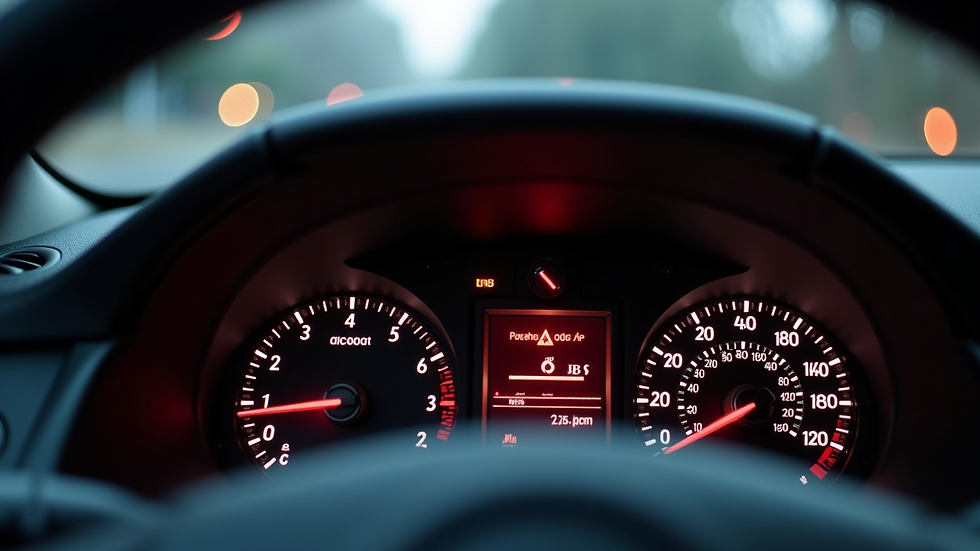 Eye-level view of car dashboard showing ABS warning light